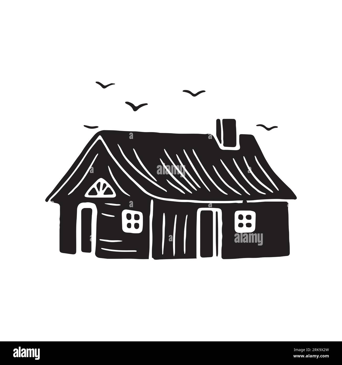 Illustration d'impression de bloc de cabane de plage fantaisiste pour le concept de voyage tropical. Vector maison côtière stylisée pour les vacances. Illustration de Vecteur