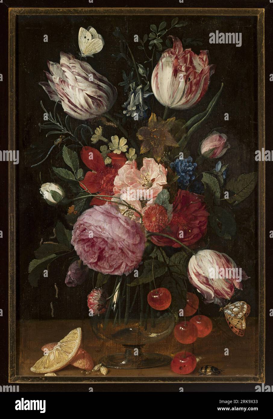 Fleurs dans un vase en verre. 1640s de Carstian Luyckx Banque D'Images