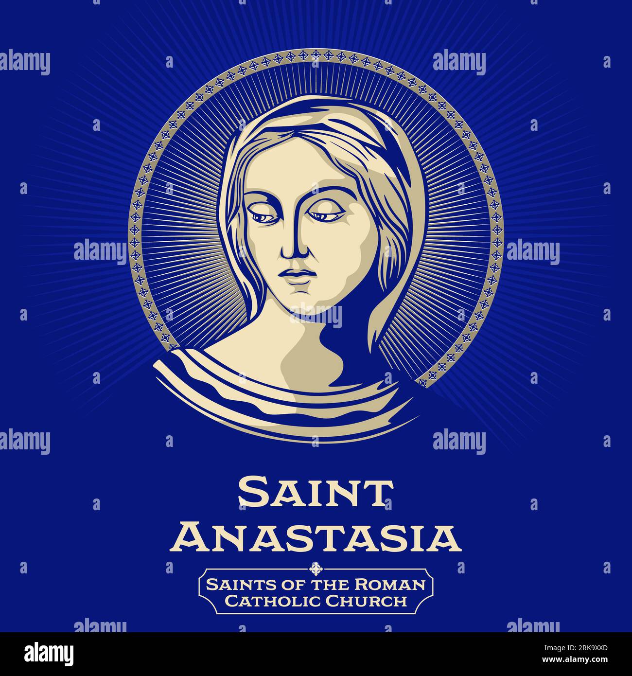 Saints catholiques. Sainte Anastasia (morte en 304) est une sainte chrétienne et martyre morte à Sirmium dans la province romaine de Pannonie Secunda. Illustration de Vecteur
