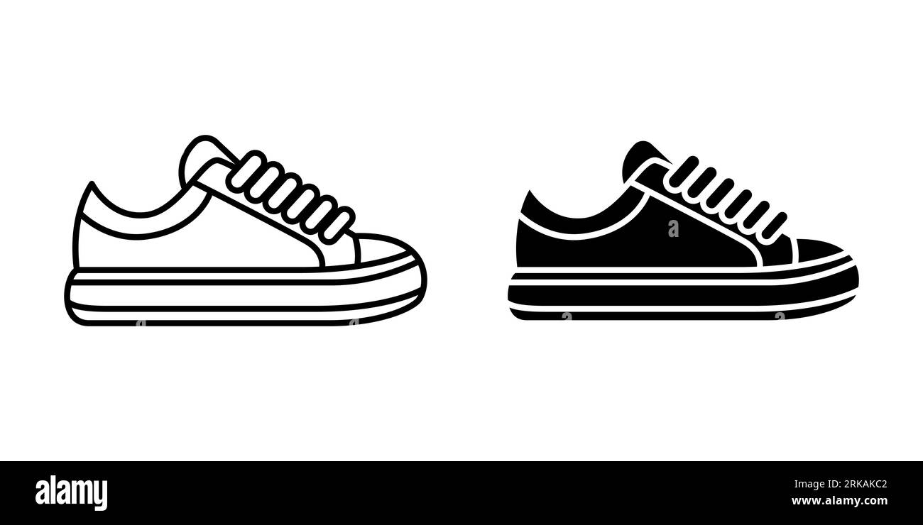Flat Vector Silhouette Chaussures ou Sneakers Icon Set isolé. Icônes de chaussures Illustration de Vecteur