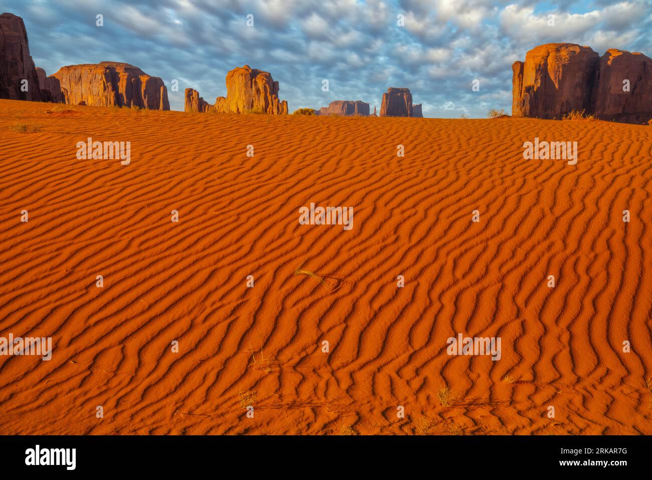 Dunes de sable et monuments, Monument Valley Tribal Park, Arizona Banque D'Images