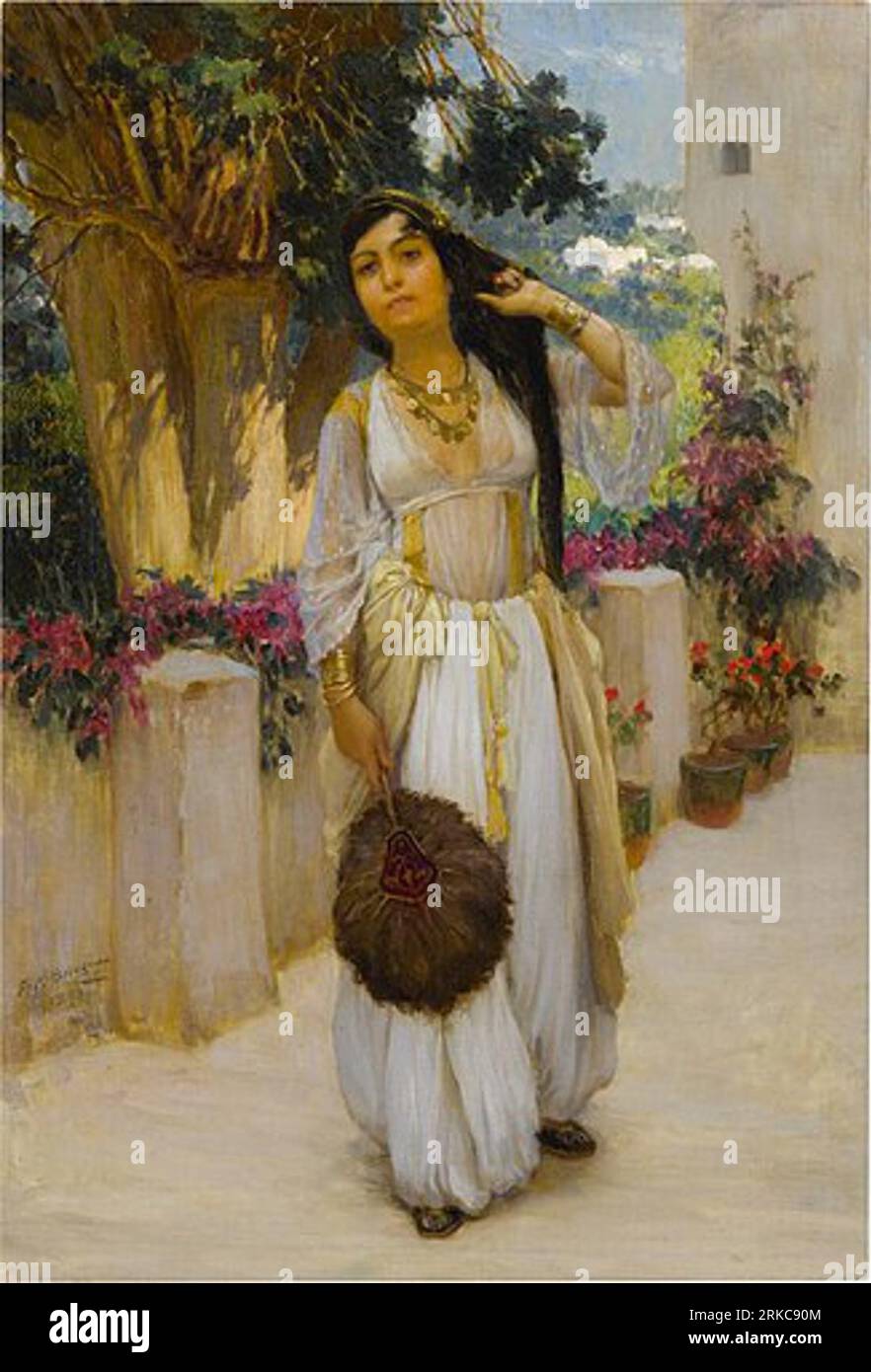 Femme d'Alger sur Un balcon de Frederick Arthur Bridgman Banque D'Images