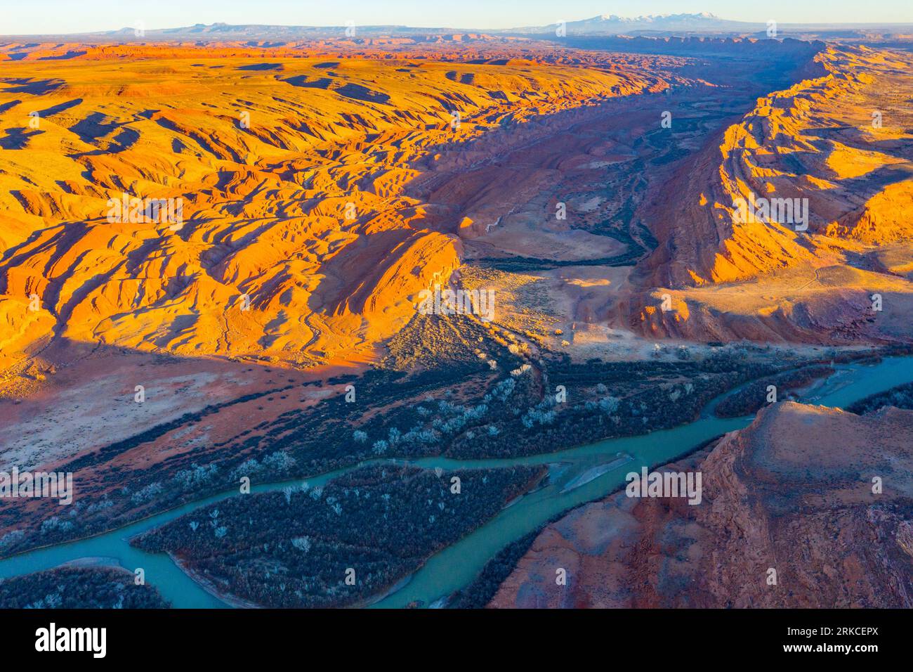 San Juan River, Comb Ridge et Wash, Bears Ears National Monument, Utah porte des oreilles à l'horizon Banque D'Images