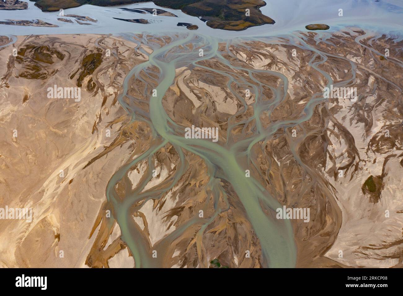 Motif de rivière tressé, Highlands de l'Islande, Islande Banque D'Images