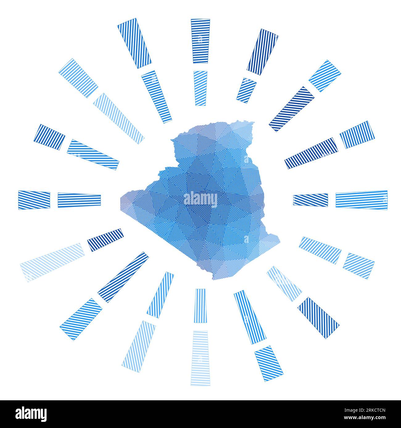 Algeria Sunburst. Rayons rayés poly bas et carte du pays. Illustration vectorielle impressionnante. Illustration de Vecteur