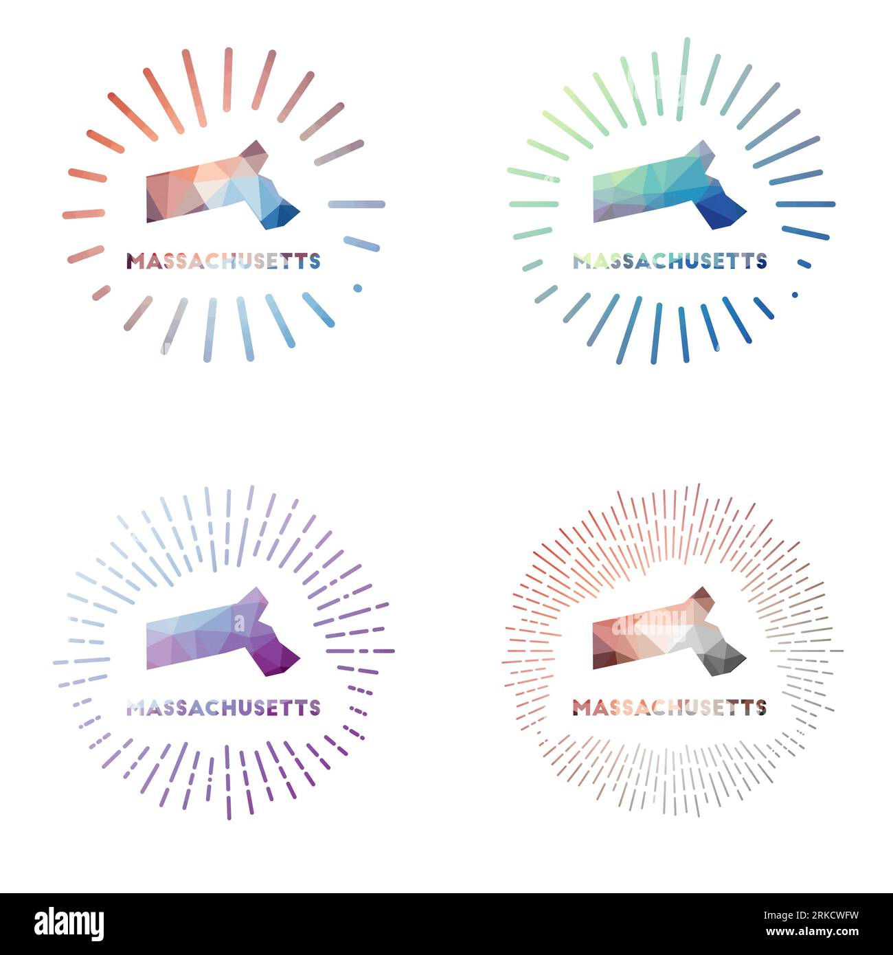 Set de soleil en polyéthylène bas Massachusetts. Logo de l'état US dans le style polygonal géométrique. Illustration vectorielle. Illustration de Vecteur