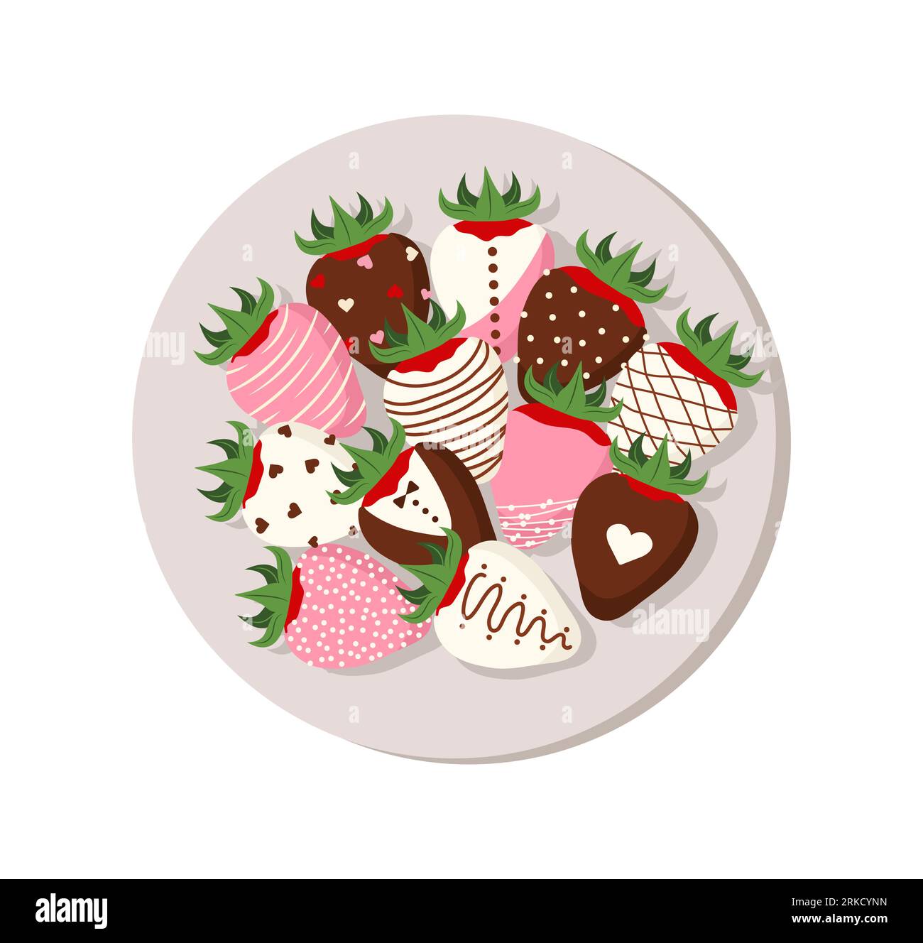 Fraises au chocolat au lait sur plaque. Dessert sucré pour la Saint Valentin. Illustration vectorielle dans le style de dessin animé plat Illustration de Vecteur