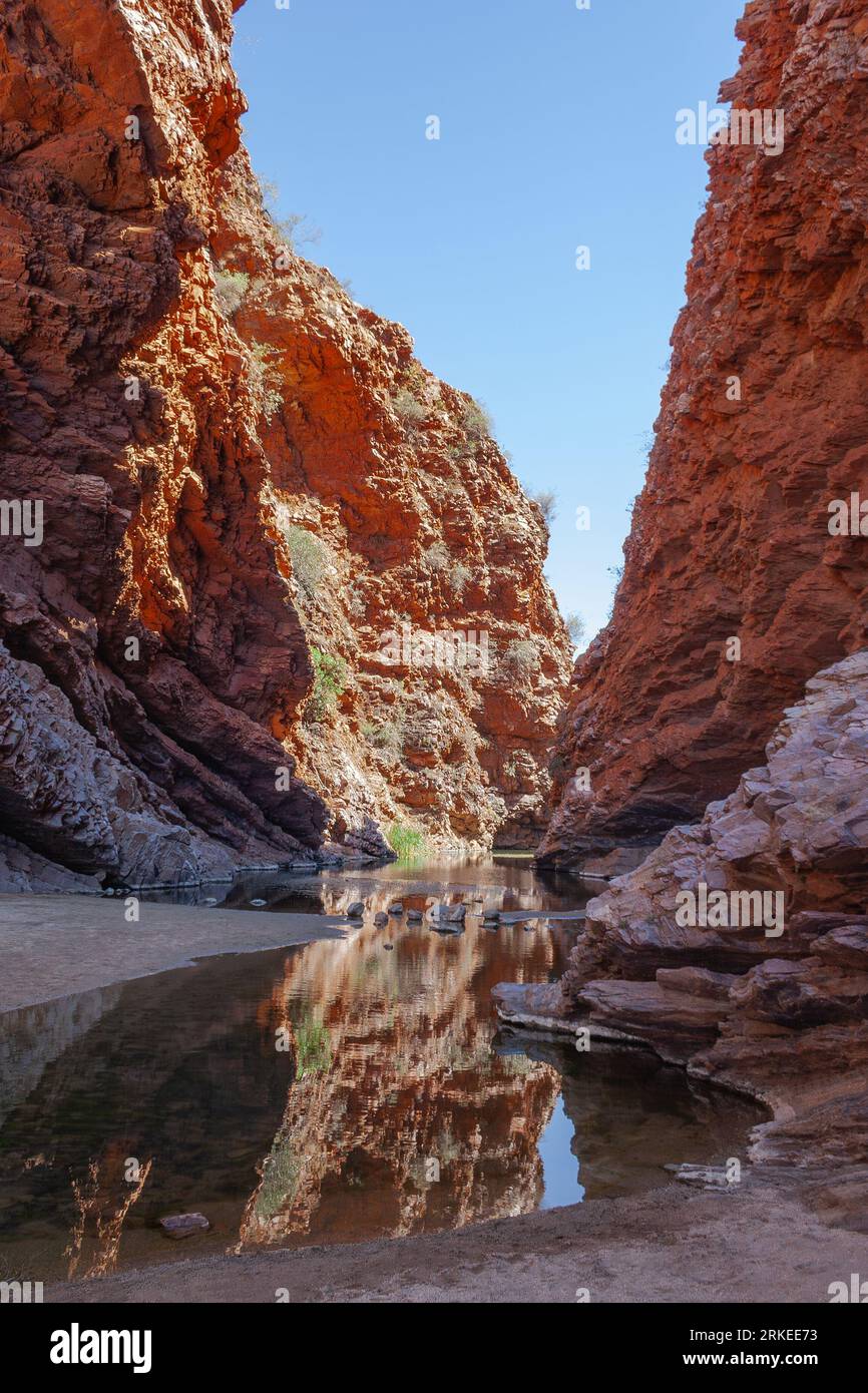 Gorge Simpsons Gap avec la source d'eau située dans la chaîne West Macdonnell Ranges, territoire du Nord, Australie Banque D'Images