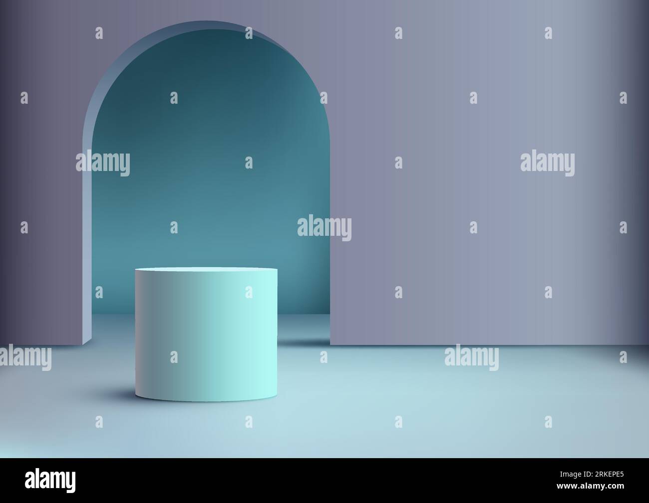 Podium cylindrique bleu 3D avec toile de fond de porte est une maquette d'affichage de produit moderne et élégant. Illustration vectorielle Illustration de Vecteur