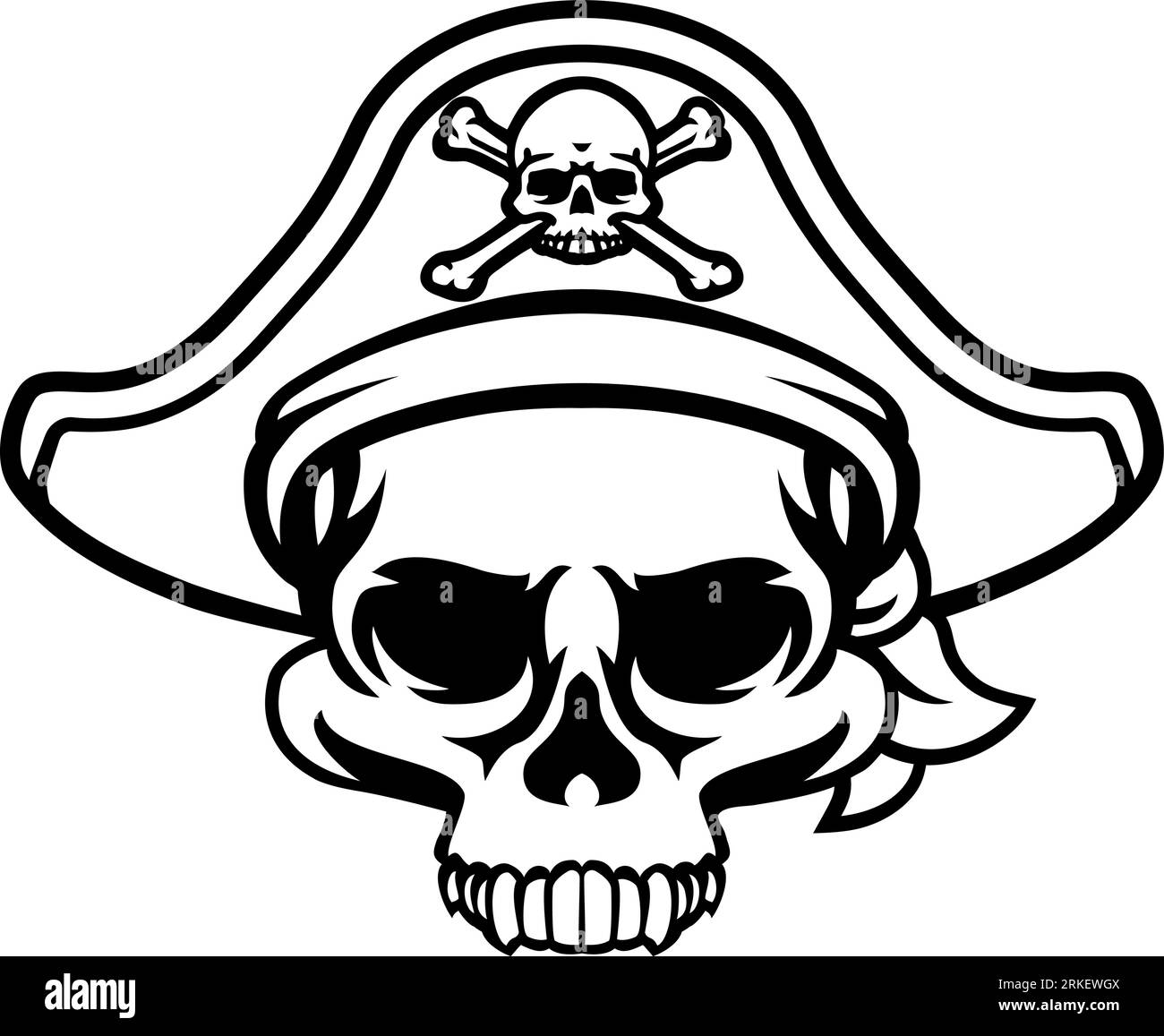 Crâne de chapeau de pirate et dessin-animé en forme de crossos Illustration de Vecteur