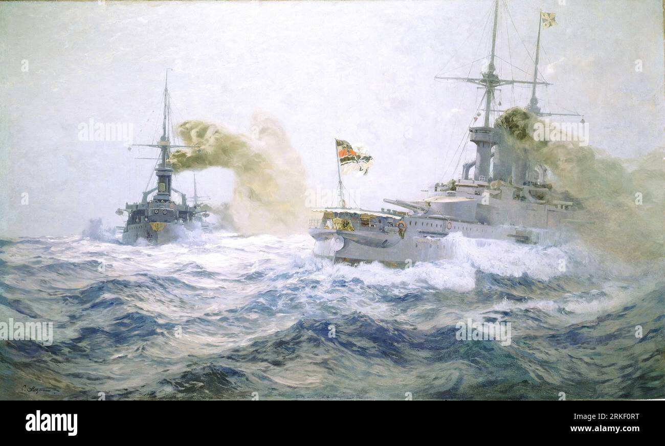 Manœuvres de la flotte allemande en haute mer fin 19e siècle - début 20e siècle par Carl Saltzmann Banque D'Images