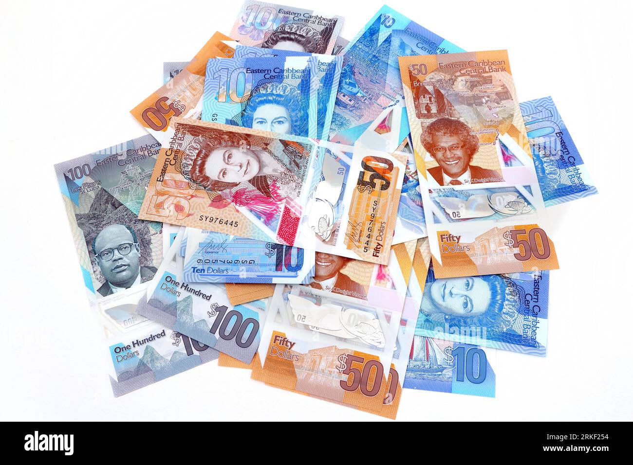 Pile de 2019 émission format vertical Polymer Eastern Caribbean Central Bank dollars Billets Banque D'Images