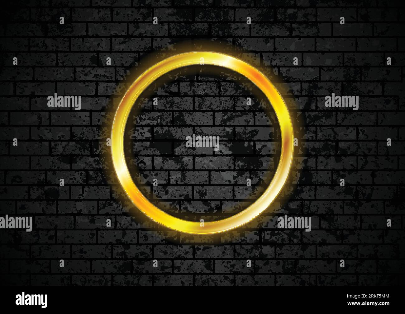 Cadre de cercle de néon doré brillant sur mur de briques grunge noir. Conception vectorielle Illustration de Vecteur