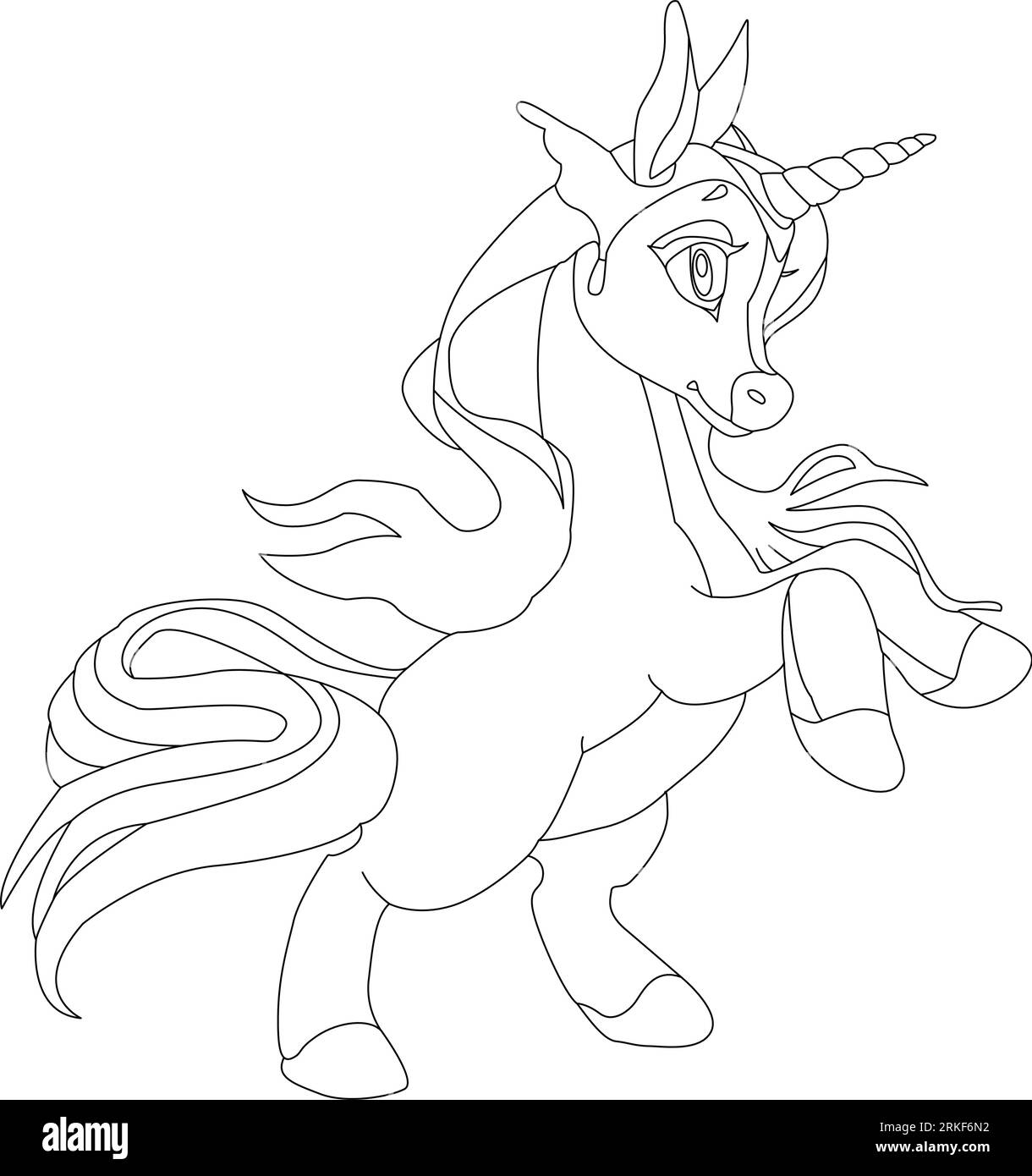 Plongez dans le monde de Licorn Coloring Book Magic, animal fantastique. Noir et blanc, linéaire, image. Pour la conception de livres de coloriage, tirages, poste Illustration de Vecteur