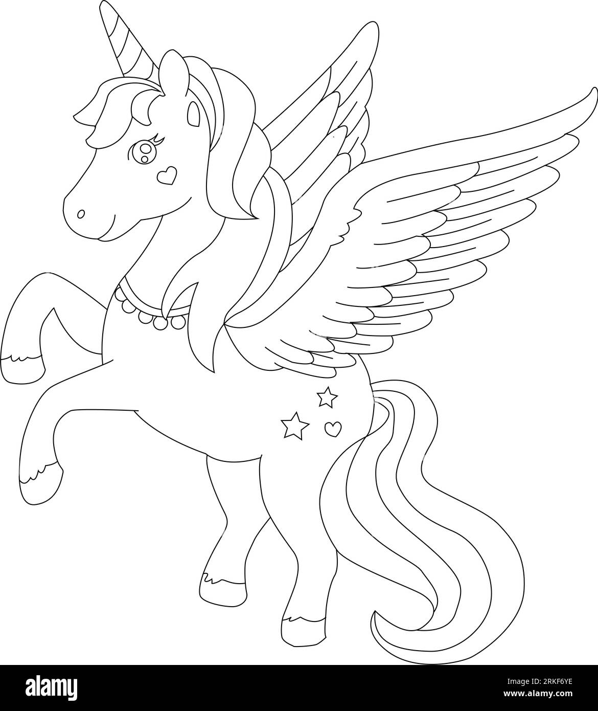 Plongez dans le monde de Licorn Coloring Book Magic, animal fantastique. Noir et blanc, linéaire, image. Pour la conception de livres de coloriage, tirages, poste Illustration de Vecteur