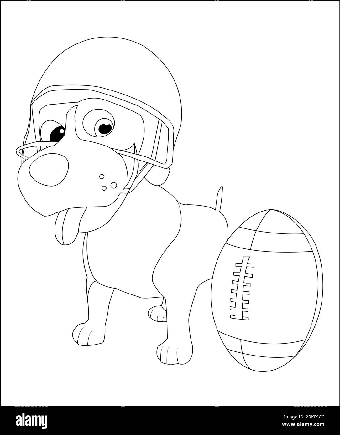 Coloriage Plan de garçon de bande dessinée avec un ballon de football avec chien. Football. Livre de coloriage pour les enfants. Illustration de dessin animé d'un chien jouant au football Illustration de Vecteur