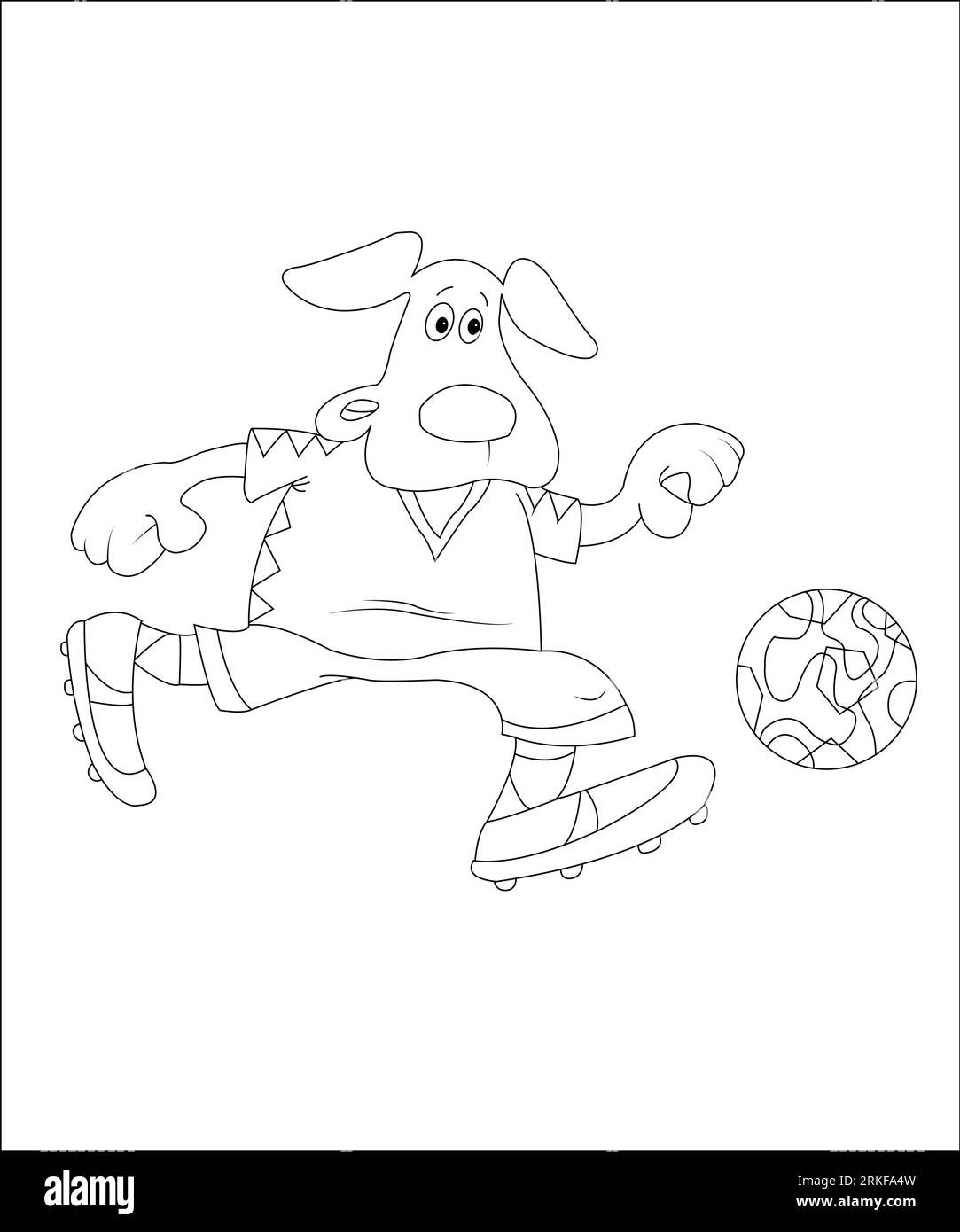 Coloriage Plan de garçon de bande dessinée avec un ballon de football avec chien. Football. Livre de coloriage pour les enfants. Illustration de dessin animé d'un chien jouant au football Illustration de Vecteur