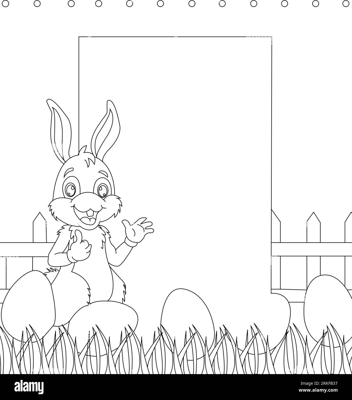 Lapin de Pâques avec oeuf de Pâques. Illustration vectorielle noir et blanc pour livre de coloriage. Parfait pour un livre pour enfants. Illustration de Vecteur