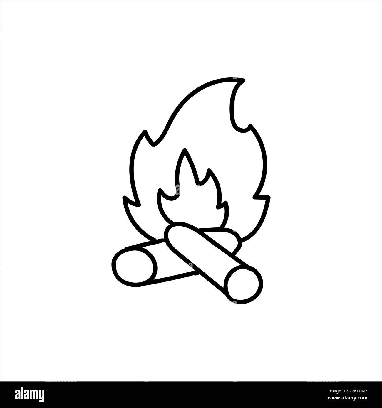 Icône de fosse de feu de flamme de doodle dessinée à la main avec du bois. Simple élément d'outne noir extérieur pour le repos d'été Illustration de Vecteur