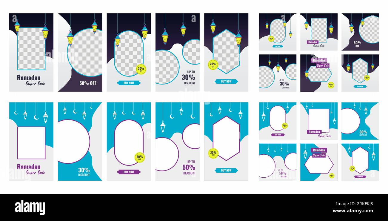 Un ensemble de modèles modifiables de publication sur les réseaux sociaux pour la saison du Ramadan et de l'Aïd. Joyeux Eid Mubarak. Bannière de vente de médias sociaux islamiques pour le marketing numérique Illustration de Vecteur