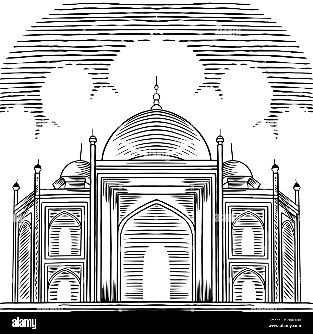 Vecteur fond arabe avec belle grande mosquée dessinée à la main. Eléments de conception de cartes de voeux. Religion et culture arabes, architecture arabe. Ramadan, Illustration de Vecteur