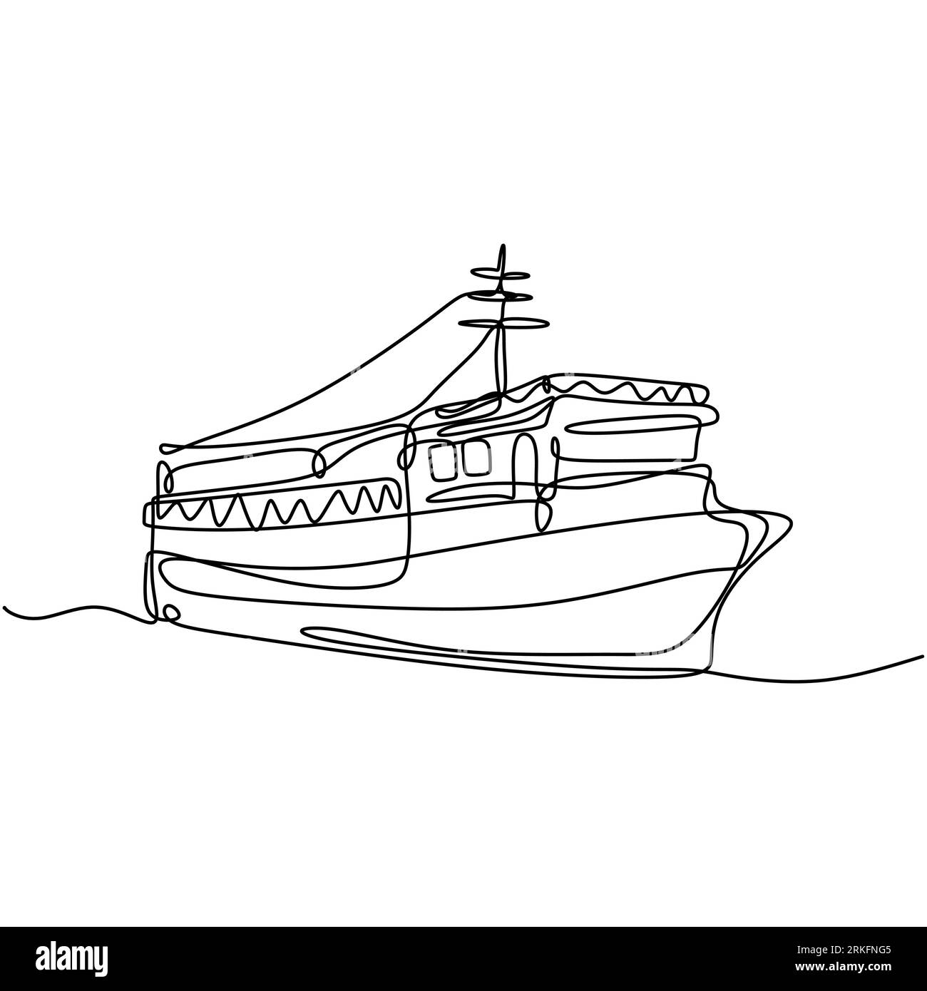 Continu une ligne tirée à la main de grand navire de croisière en mer. Navire de croisière Royal de passagers au-dessus de la marine. Esquisse de conception de concept de vacances de voyage d'océan o Illustration de Vecteur
