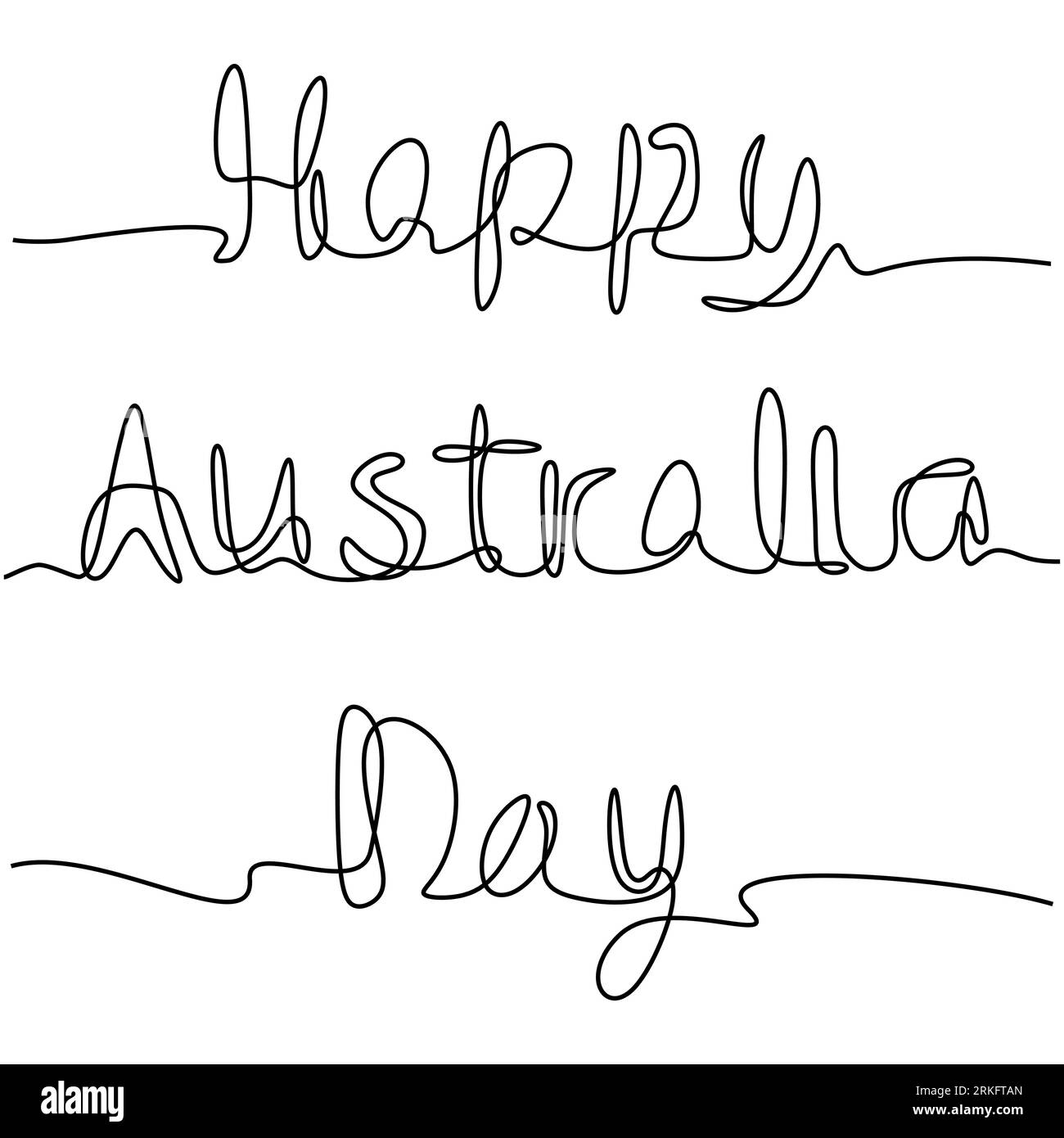 Esquisse vectorielle de ligne jour une Australie. Dessin au trait continu de l'inscription manuscrite Happy Australia Day. Lettrage dessiné à la main design minimaliste. Illustration de Vecteur