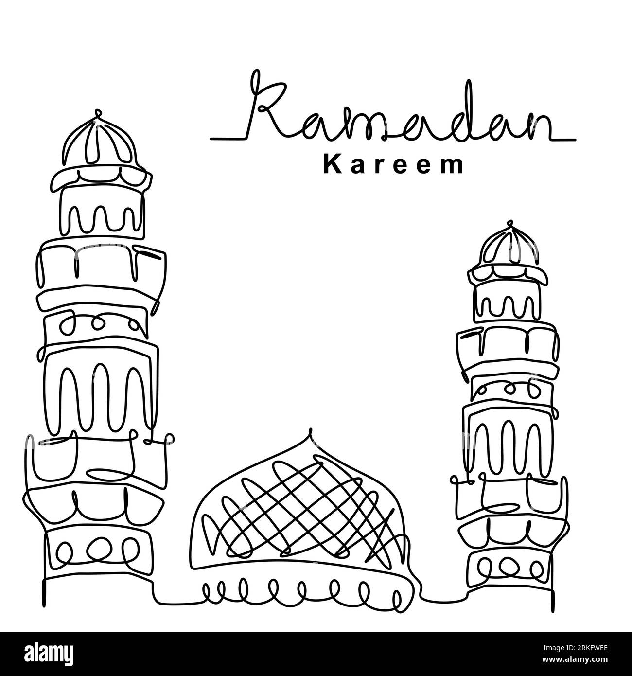 Conception minimaliste de vecteur de dessin de ligne continue de mosquée. Joyeux Eid Mubarak, thème Ramadan Kareem. Célébration traditionnelle islamique des fêtes, arabe reli Illustration de Vecteur