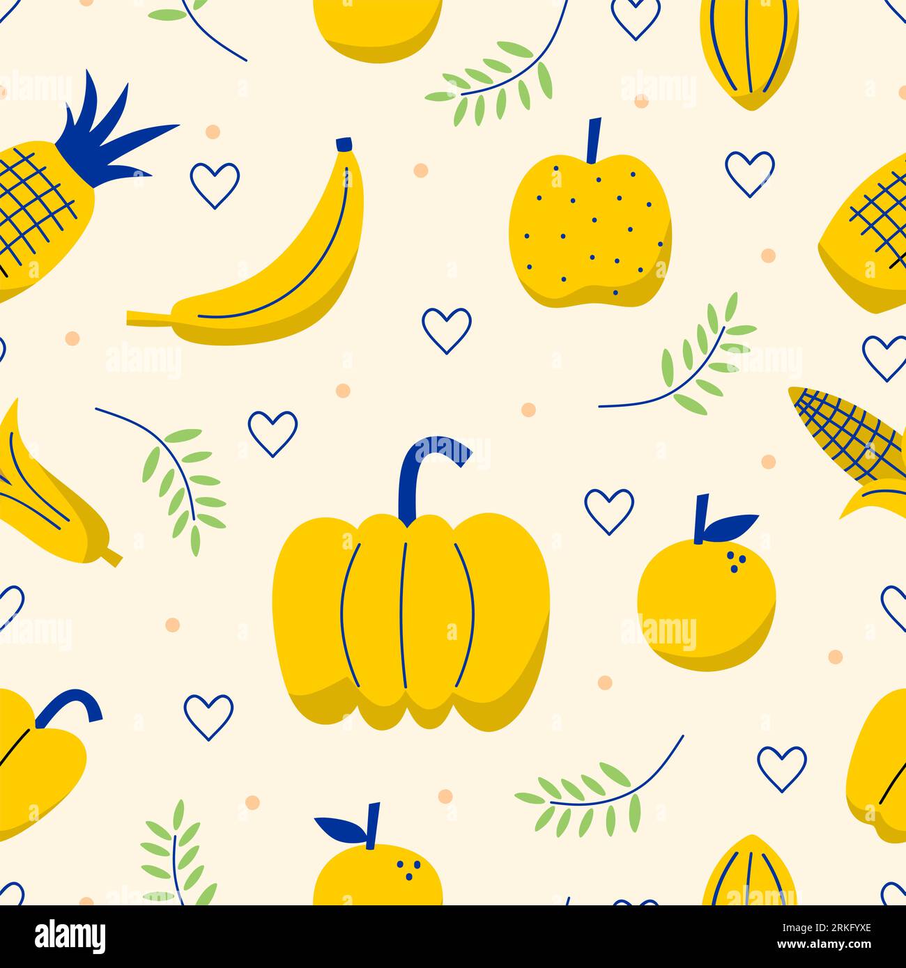 Mignon motif de fruits dessinés à la main, texture de nourriture tropicale dans le style enfantin pour l'impression de tissus, papier peint, menu et couvertures. Banane, ananas, poire, appl Illustration de Vecteur
