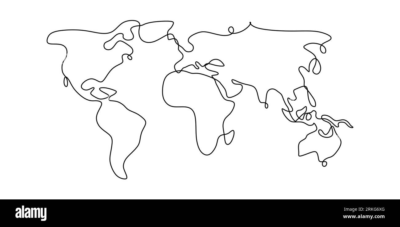 Monde monoligne continu. Globe terrestre dessin d'une ligne d'illustration vectorielle de carte du monde conception minimaliste du minimalisme isolé sur fond blanc Illustration de Vecteur