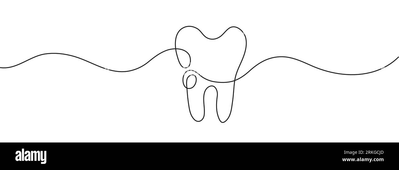 Vecteur d'icône de dent dans le style de dessin de ligne continue. Vecteur d'icône de traitement de caries, tartre ou kyste dentaire. Couronne dentaire et obturation, blanchiment des dents. Illustration de Vecteur