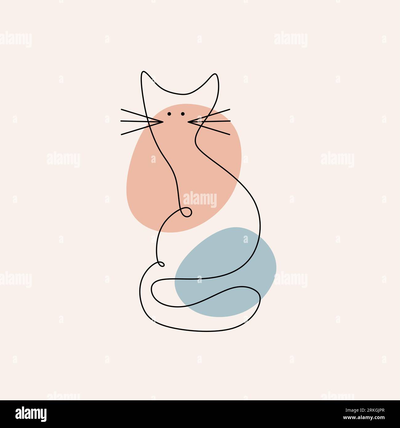Dessin continu d'une ligne de chat abstrait en couleur bleue et rose. Chats minimalistes dans un style abstrait dessiné à la main, dessin minimaliste d'une ligne. Illustration de Vecteur