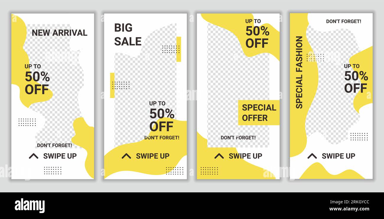 Ensemble d'arrière-plans de conception modifiables pour bannière de médias sociaux. Mise en page pour la promotion spéciale de vente de mode. Maquette pour la publicité. Carré jaune et blanc Illustration de Vecteur