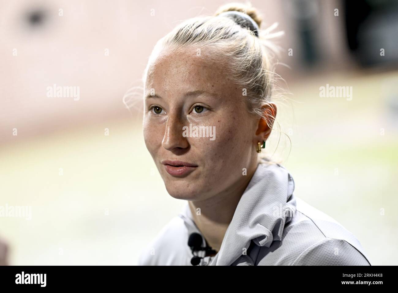 Monchengladbach, Allemagne. 25 août 2023. Charlotte Englebert de Belgique photographiée lors d'une conférence de presse des Red Panthers de Belgique l'équipe nationale féminine de hockey de Belgique à Monchengladbach, en Allemagne, le vendredi 25 août 2023. Les Red Panthers se sont qualifiées pour la finale des championnats d'Europe de hockey féminin à Monchengladbach du 18 au 27 août 2023. BELGA PHOTO DIRK WAEM crédit : Belga News Agency/Alamy Live News Banque D'Images