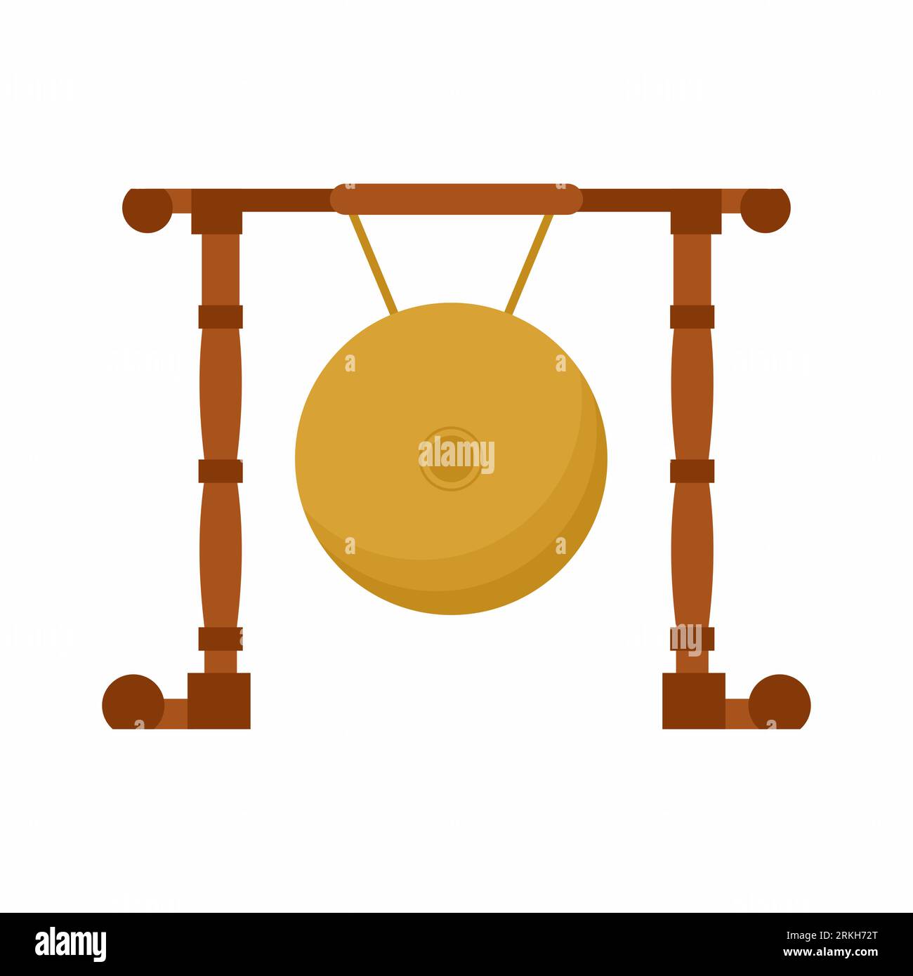 Icône plate de vecteur de Gong. Instrument traditionnel indonésien métallophone (gamelan) appelé Gong ou Kempul. Il s'agit d'une comédie musicale perc d'Asie de l'est et du Sud-est Illustration de Vecteur