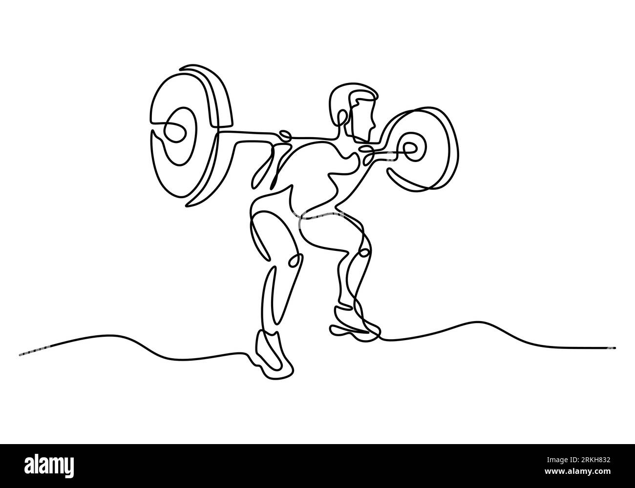 Un seul dessin de ligne de la barre d'ascenseur d'entraînement de jeune homme sportif sur la presse de banc dans le centre de club de gymnase de sport. Concept d'étirement de fitness isolé Illustration de Vecteur