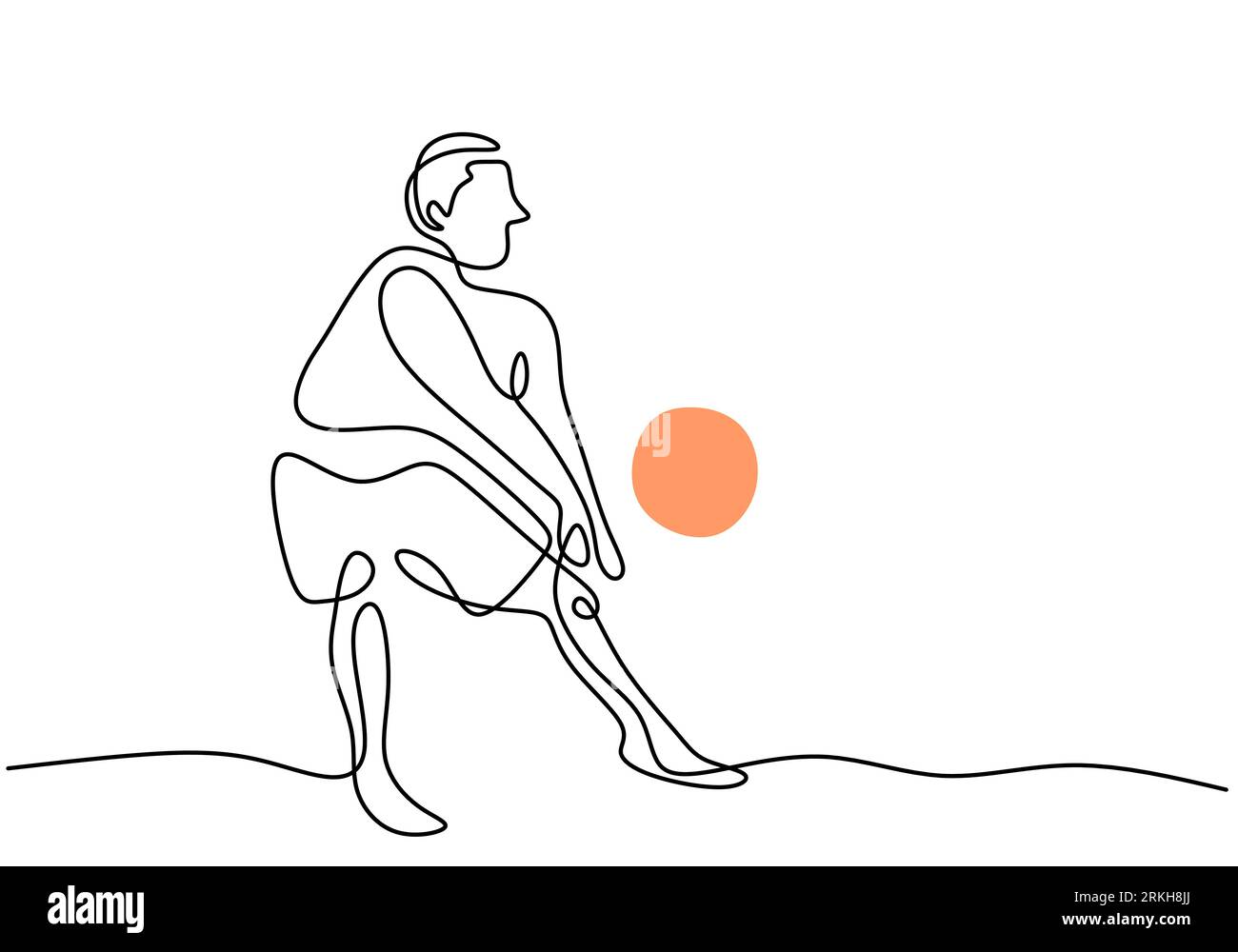 Une ligne continue dessinant un jeune joueur de volleyball professionnel masculin en action. Homme énergique jouant une balle sur le terrain isolé sur fond blanc. H Illustration de Vecteur