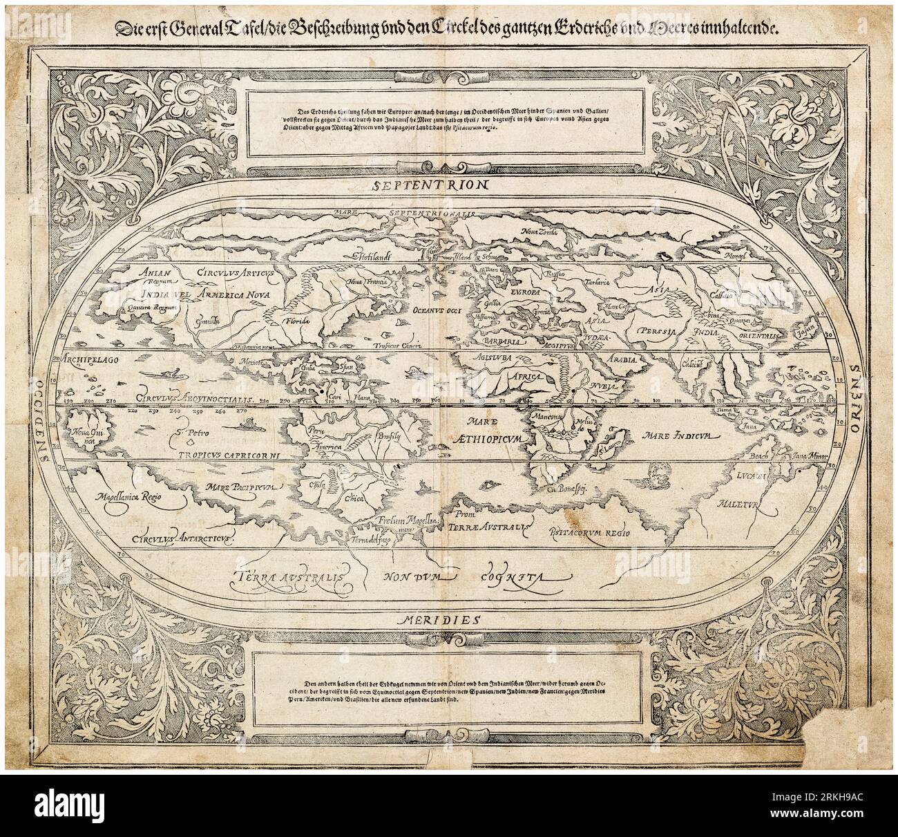 Carte du monde Vintage allemand du 16e siècle par Sebastian Munster, circa 1588 Banque D'Images