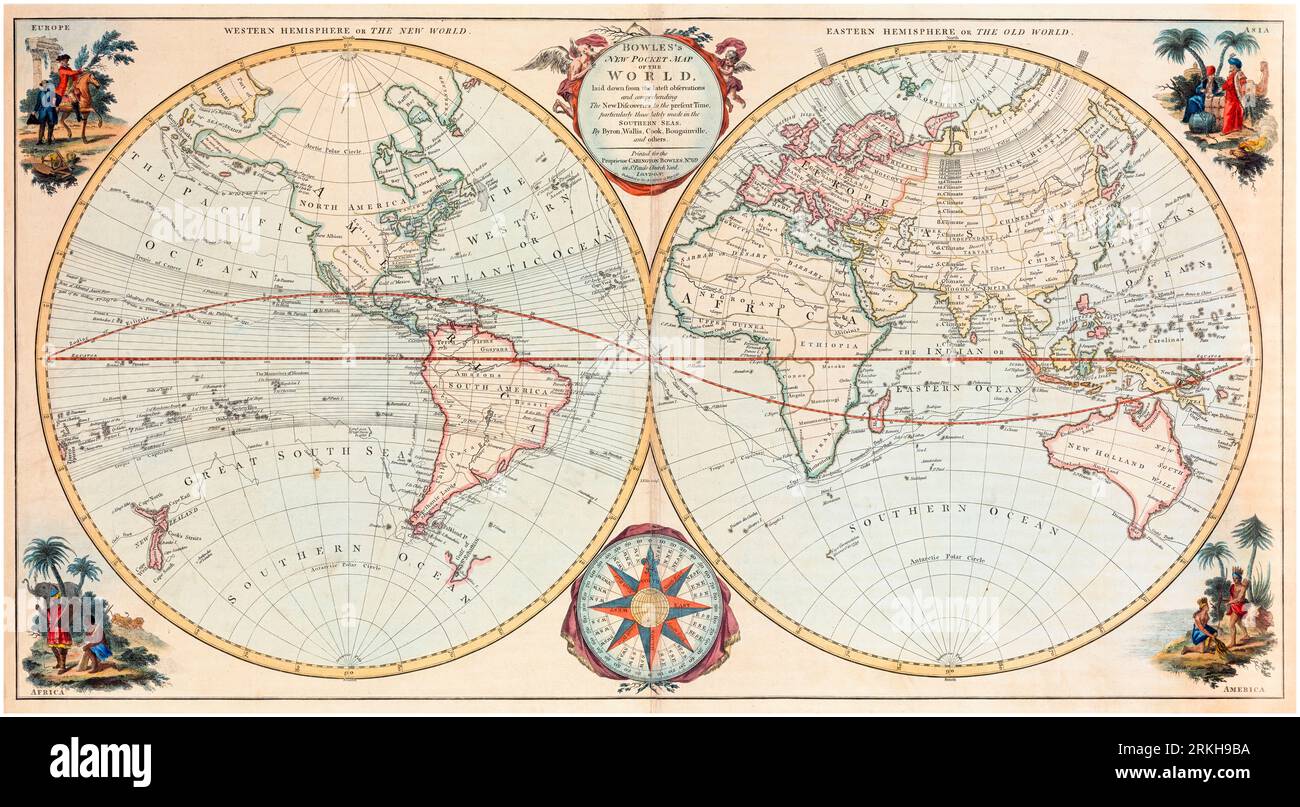 Carte du monde vintage britannique du 18e siècle par Carington Bowles, 1780 Banque D'Images