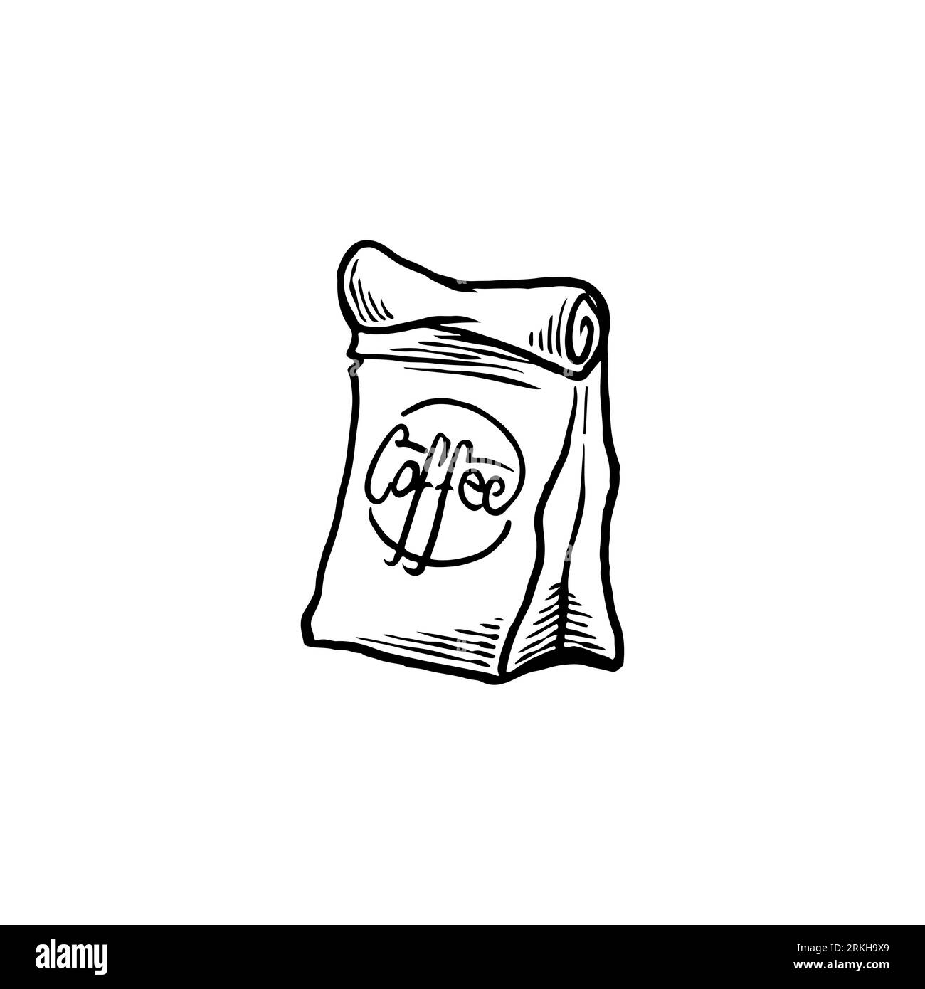 Modèle de conception de café. Design vintage de sac en papier café de style gravé. Emballage en papier pour grains de café fraîchement torréfiés. Emballage adapté à l'écho. Vecteur Illustration de Vecteur