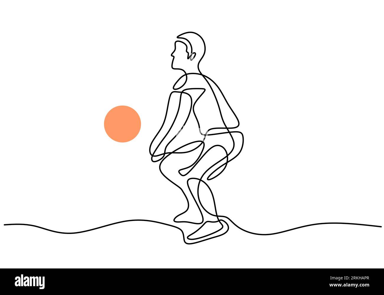 Une ligne continue dessinant un jeune joueur de volleyball professionnel masculin en action. Homme énergique jouant une balle sur le terrain isolé sur fond blanc. H Illustration de Vecteur