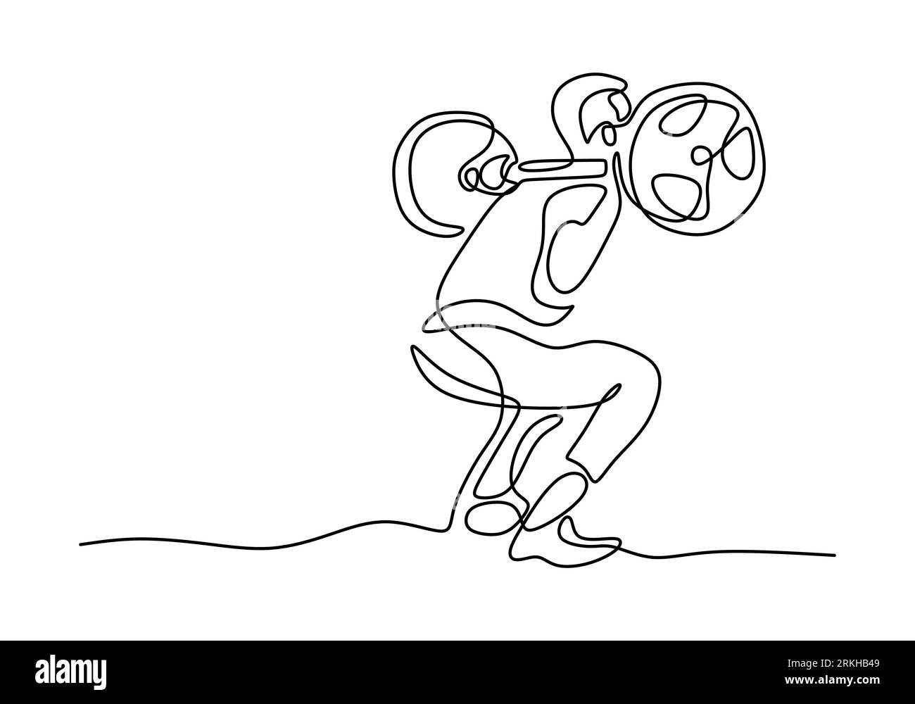 Un seul dessin de ligne de la barre d'ascenseur d'entraînement de jeune homme sportif sur la presse de banc dans le centre de club de gymnase de sport. Concept d'étirement de fitness isolé Illustration de Vecteur