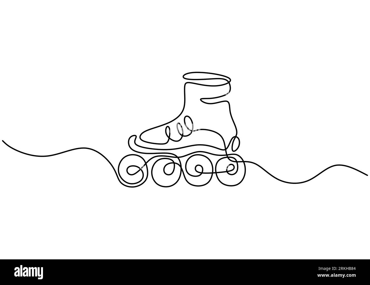 Un dessin au trait continu d'une paire de vieilles chaussures de patin à roulettes quad en plastique rétro. Concept de sport de fitness sain. Chaussure de patin à roues alignées classique vintage Illustration de Vecteur