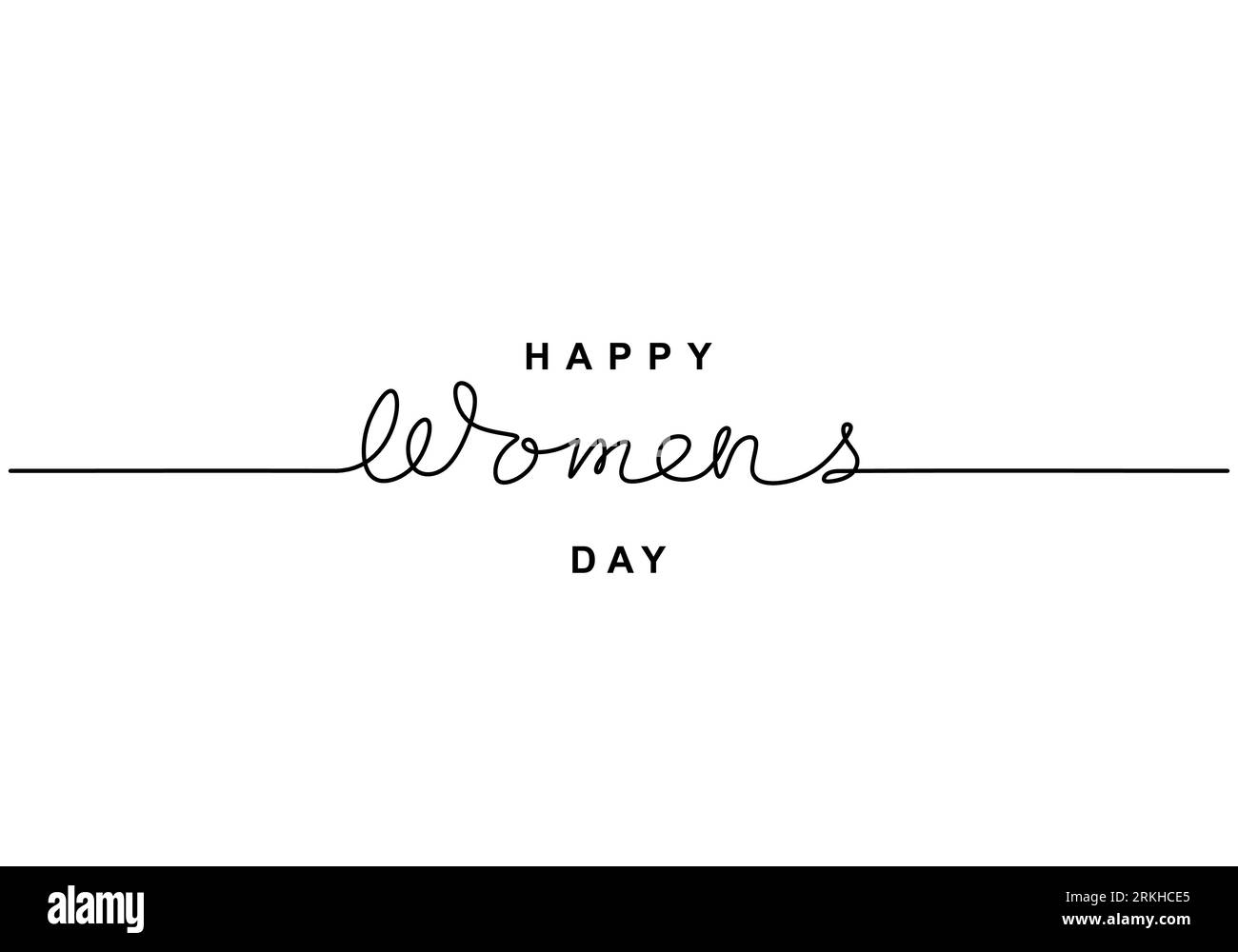 Lettrage Happy Women's Day en dessin au trait continu. Journée internationale de la femme le 8 mars. Concept Journée des femmes isolé sur fond blanc. Vecteur Illustration de Vecteur