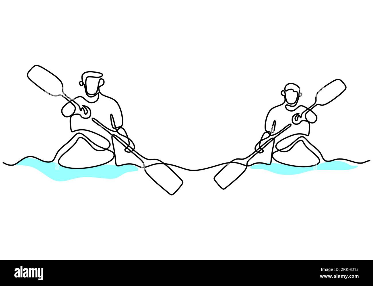 Une ligne continue de course de bateau sportif énergique sur la rivière. Un groupe de rameurs apprécient dans de longs bateaux rivalisent isolés sur fond blanc. Illustration de Vecteur