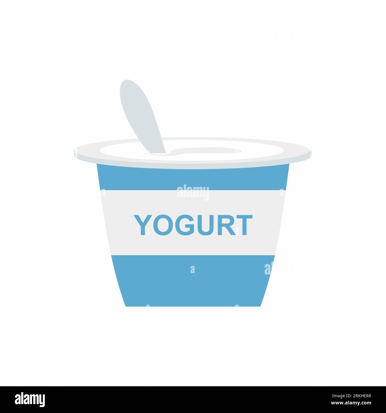 Illustration vectorielle plate icône de crème de yaourt. Tasse de yaourt coloré avec une cuillère isolée sur fond blanc. L'élément vecteur peut être utilisé pour la crème, le yogur Illustration de Vecteur
