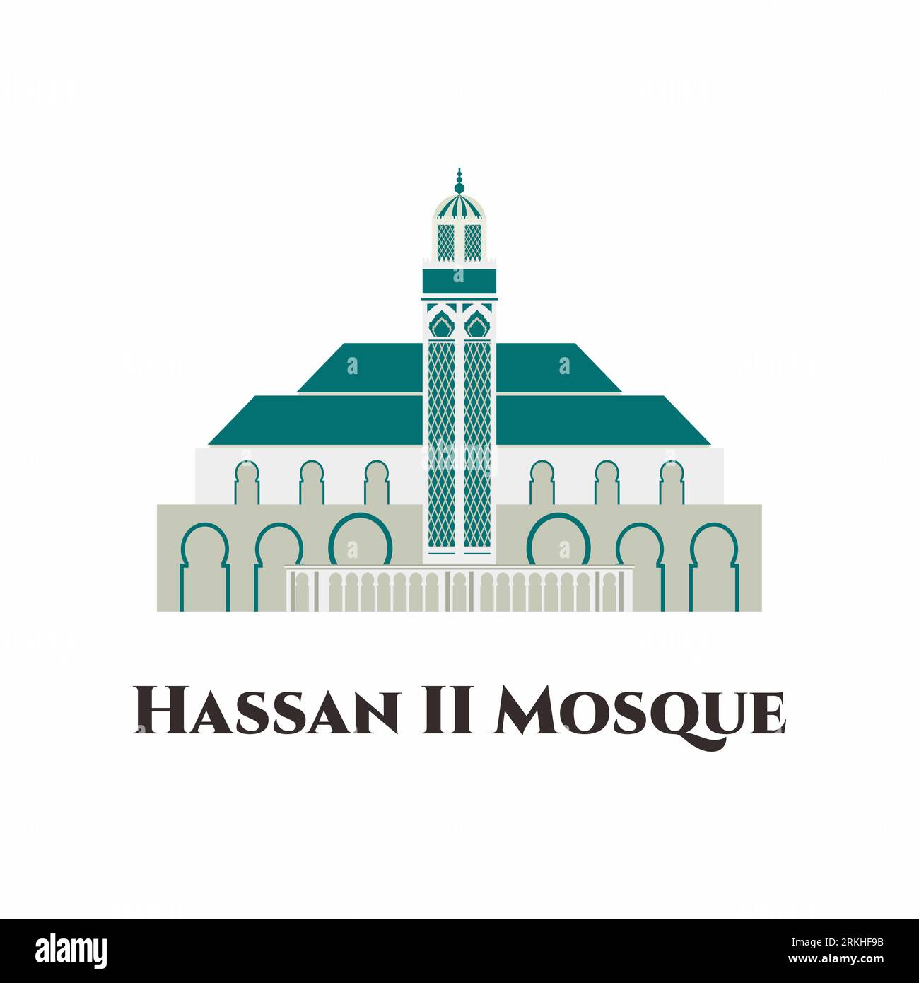 Mosquée Hassan II au Maroc vecteur icône plate. C'est la deuxième plus grande mosquée en activité en Afrique et la 7e plus grande au monde. Recommandé f Illustration de Vecteur