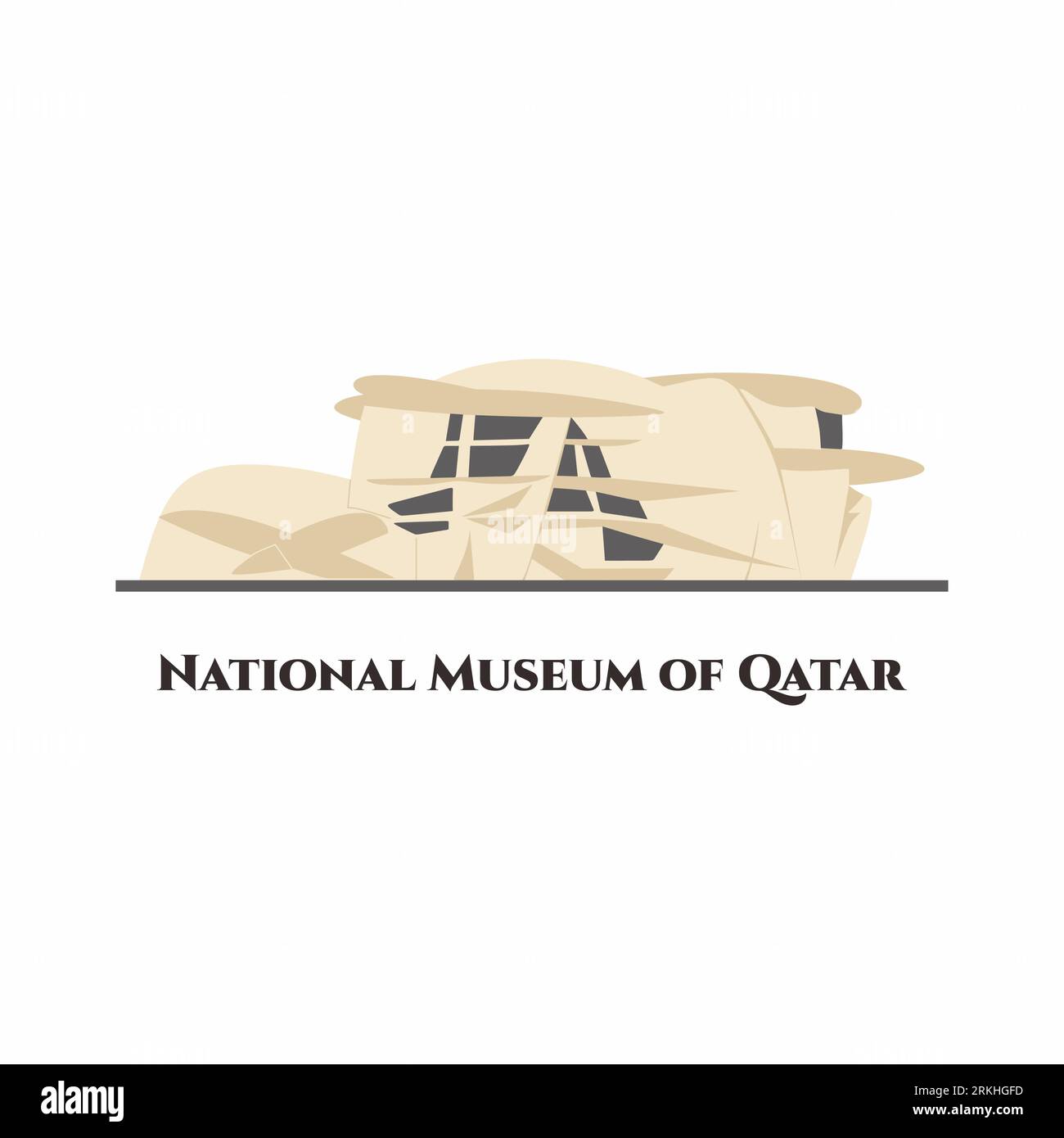 Le Musée national du Qatar vecteur de style de dessin animé plat. C'est un musée national à Doha, Qatar. Cet endroit vaut la peine d'être visité. Bâtiment d'attraction touristique Illustration de Vecteur