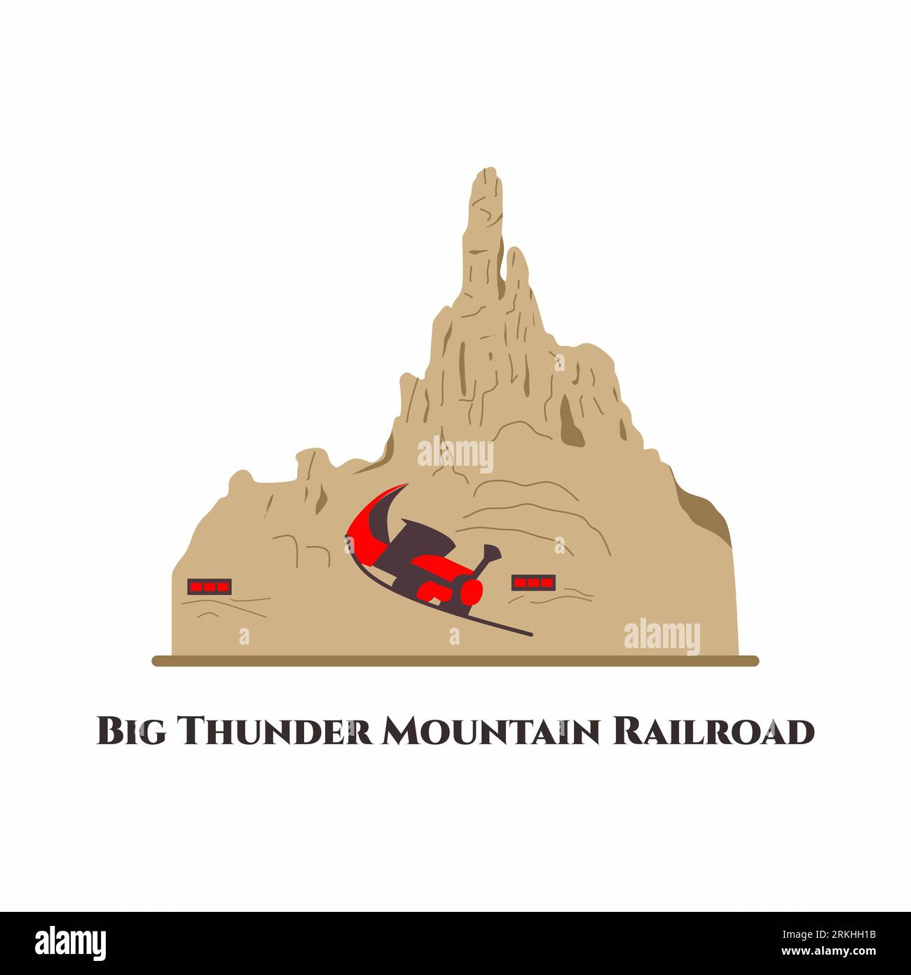 Big Thunder Mountain Railroad. Il s'agit d'une montagne russe de train de mine située à Frontierland dans plusieurs parcs Disney de style Disneyland dans le monde entier. Ce plac Illustration de Vecteur