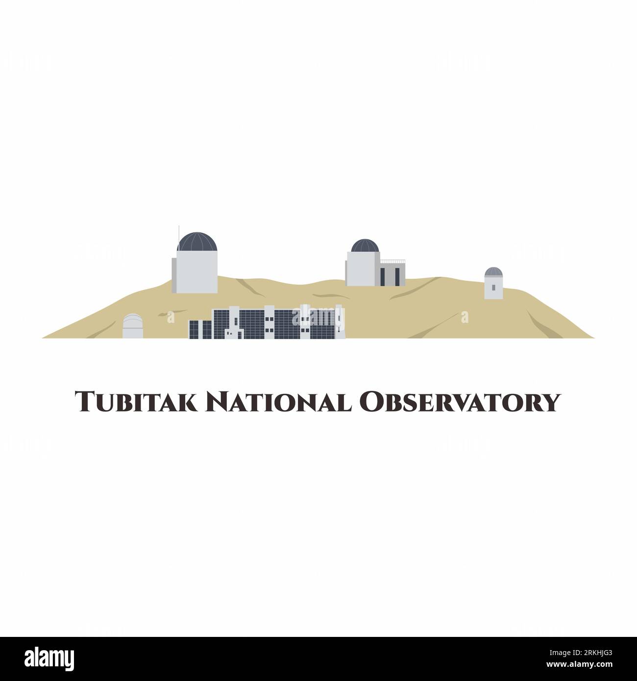 TUBITAK (Tübitak) Observatoire national élément de dessin animé plat. L'un des plus hauts sommets de Beydaglari situé à l'ouest d'Antalya, en Turquie. A g Illustration de Vecteur